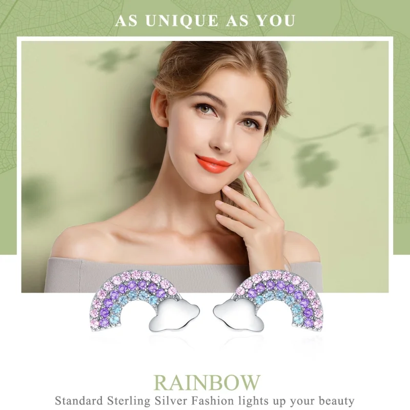 (imagem para) Brincos Petit Pequeno arco-íris estilo Pandora - SCE578 - Visualizar 3