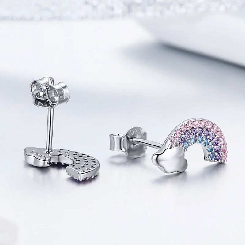(imagem para) Brincos Petit Pequeno arco-íris estilo Pandora - SCE578 - Visualizar 4