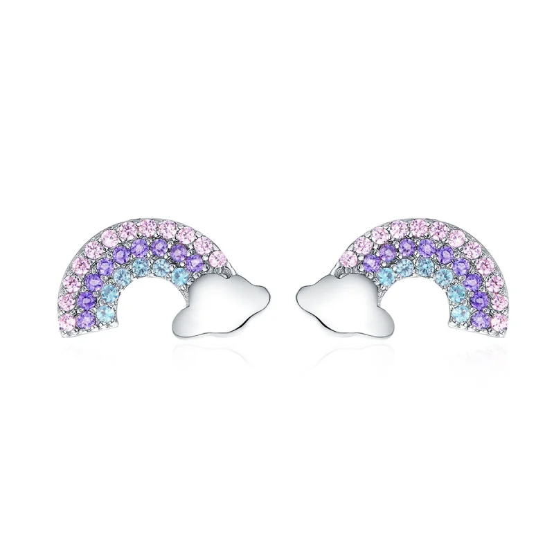 (imagem para) Brincos Petit Pequeno arco-íris estilo Pandora - SCE578