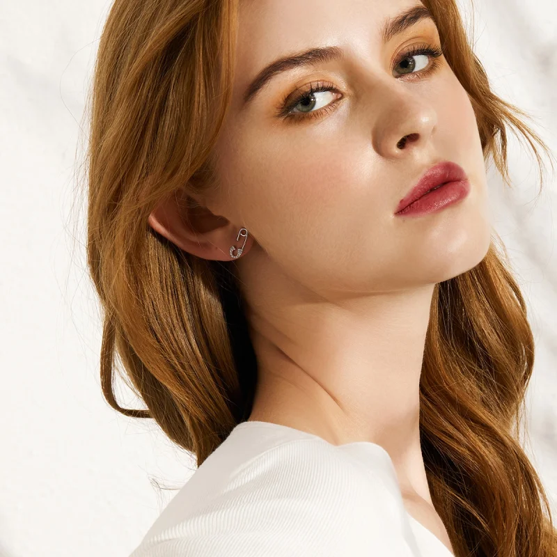 (imagem para) Brincos Petit Pino de segurança do amor estilo Pandora - BSE284 - Visualizar 3