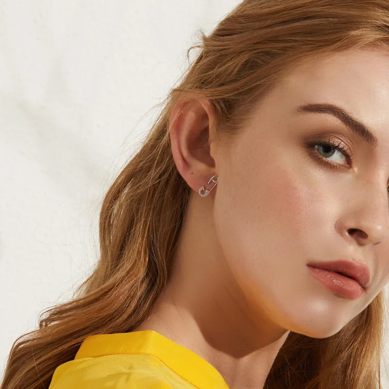 (imagem para) Brincos Petit Pino de segurança do amor estilo Pandora - BSE284 - Visualizar 8