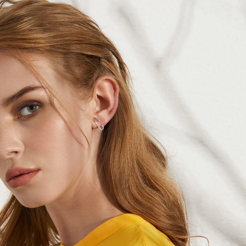 (imagem para) Brincos Petit Pino de segurança do amor estilo Pandora - BSE284 - Visualizar 9