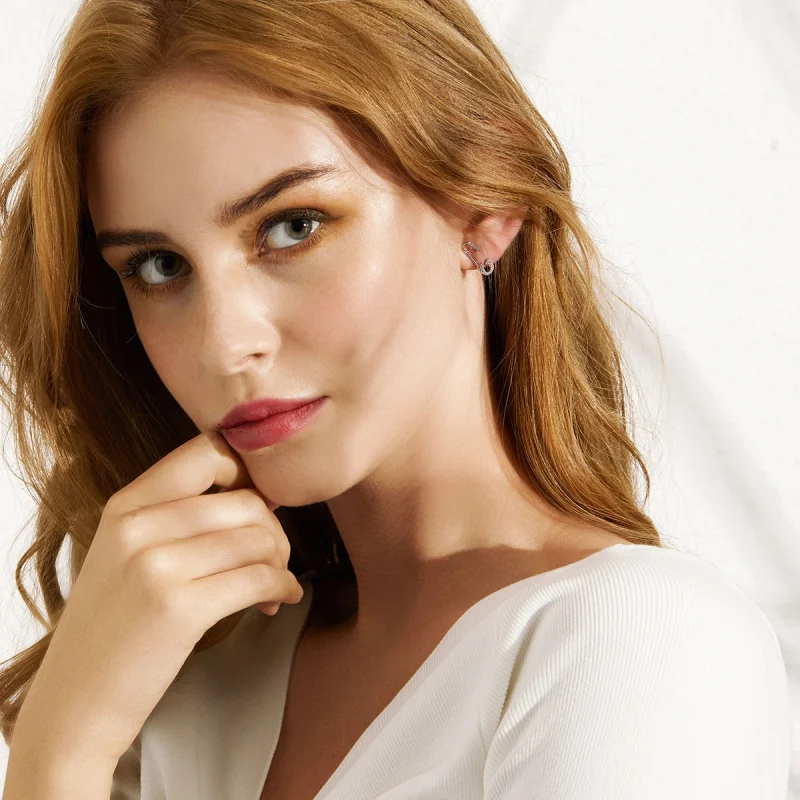 (imagem para) Brincos Petit Pino de segurança do amor estilo Pandora - BSE284 - Visualizar 11