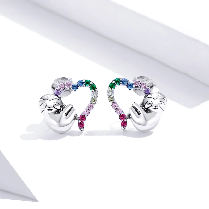 (imagem para) Brincos Petit Preguiça em Forma de Coração estilo Pandora - SCE885 - Visualizar 2