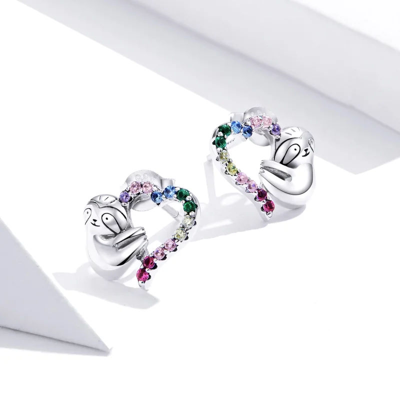 (imagem para) Brincos Petit Preguiça em Forma de Coração estilo Pandora - SCE885 - Visualizar 4