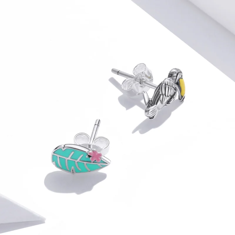 (imagem para) Brincos Petit Pássaro e folha de bico grande estilo Pandora - SCE1083 - Visualizar 2