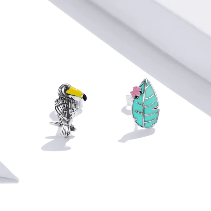 (imagem para) Brincos Petit Pássaro e folha de bico grande estilo Pandora - SCE1083 - Visualizar 3