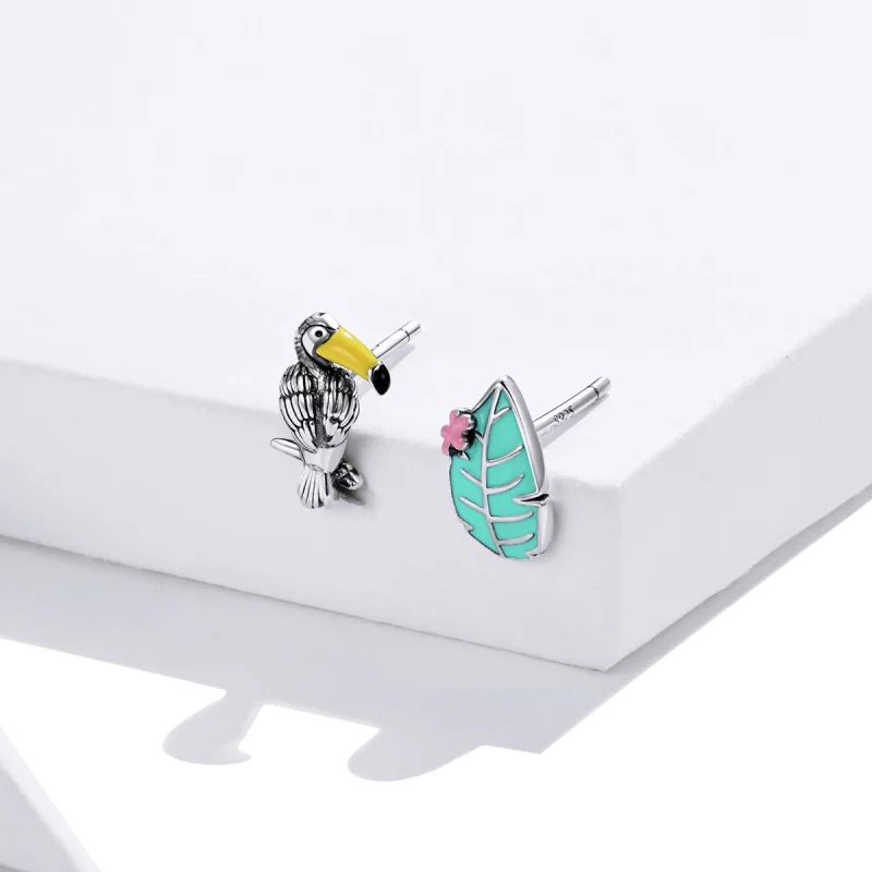 (imagem para) Brincos Petit Pássaro e folha de bico grande estilo Pandora - SCE1083 - Visualizar 4