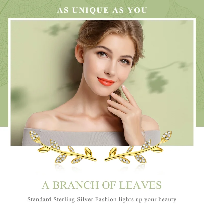 (imagem para) Brincos Petit Ramo de folhas estilo Pandora - SCE556 - Visualizar 3