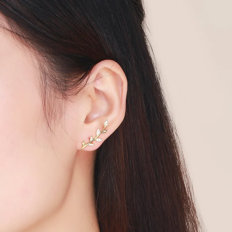 (imagem para) Brincos Petit Ramo de folhas estilo Pandora - SCE556 - Visualizar 5