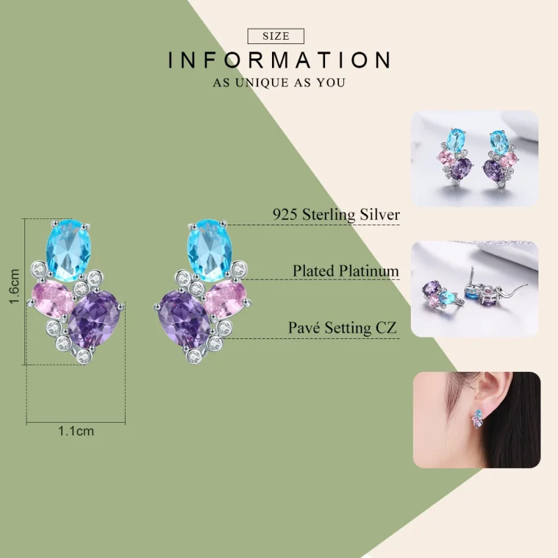 (imagem para) Brincos Petit Zircão Colorido estilo Pandora - SCE579 - Visualizar 2