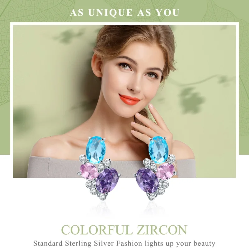 (imagem para) Brincos Petit Zircão Colorido estilo Pandora - SCE579 - Visualizar 3