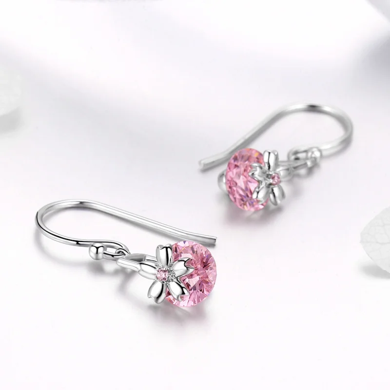 (imagem para) Pandora Style Cherry Blossoms Hanging Earrings - BSE039 - Visualizar 3