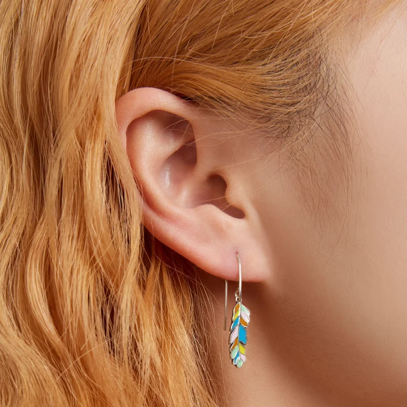 (imagem para) Pandora Style Colored Feathers Hanging Earrings - SCE1398 - Visualizar 6