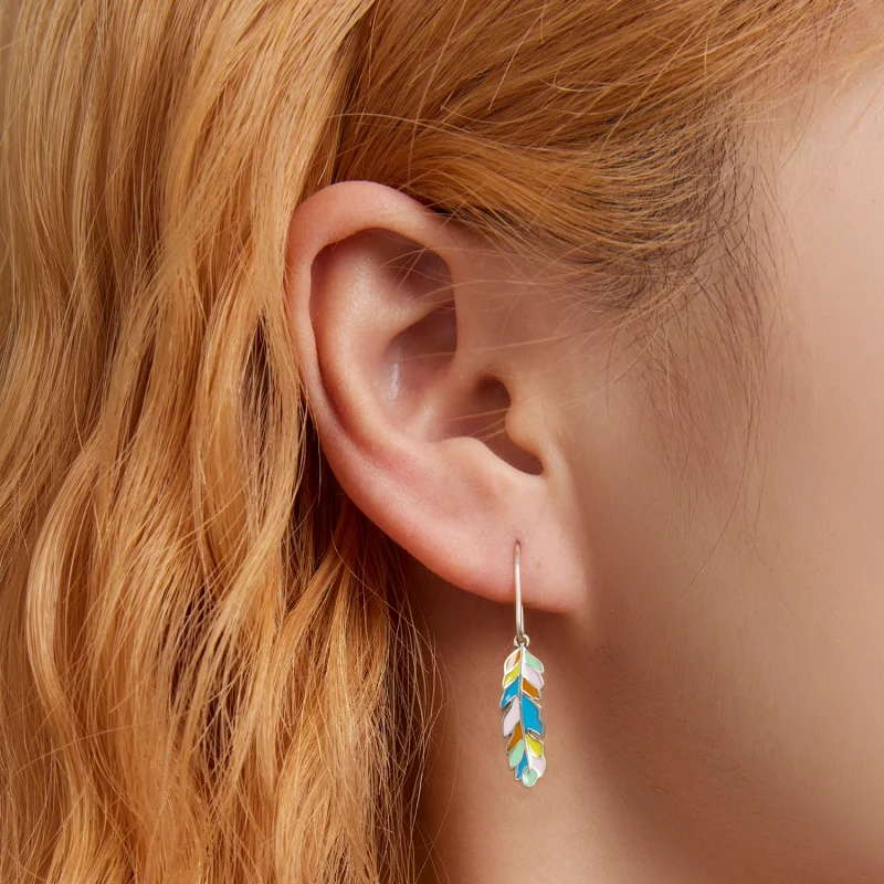 (imagem para) Pandora Style Colored Feathers Hanging Earrings - SCE1398 - Visualizar 7