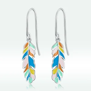 (imagem para) Pandora Style Colored Feathers Hanging Earrings - SCE1398