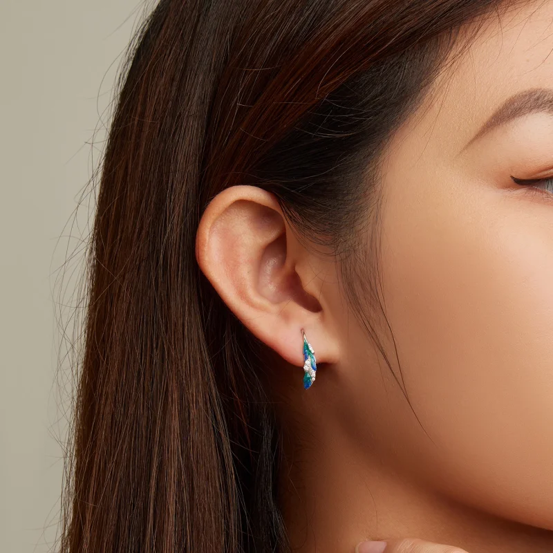 (imagem para) Pandora Style Dazzling Blue Feather Hanging Earrings - BSE707 - Visualizar 4