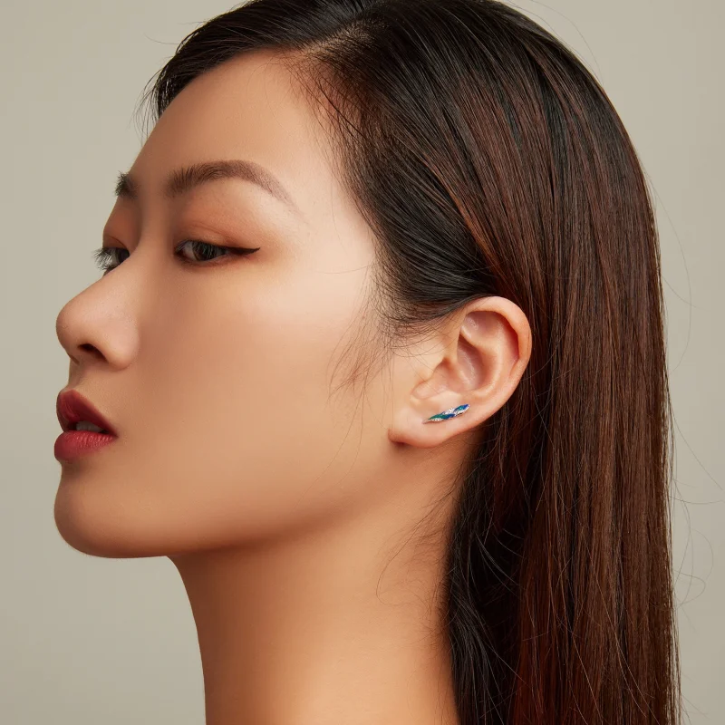 (imagem para) Pandora Style Dazzling Blue Feather Hanging Earrings - BSE707 - Visualizar 6