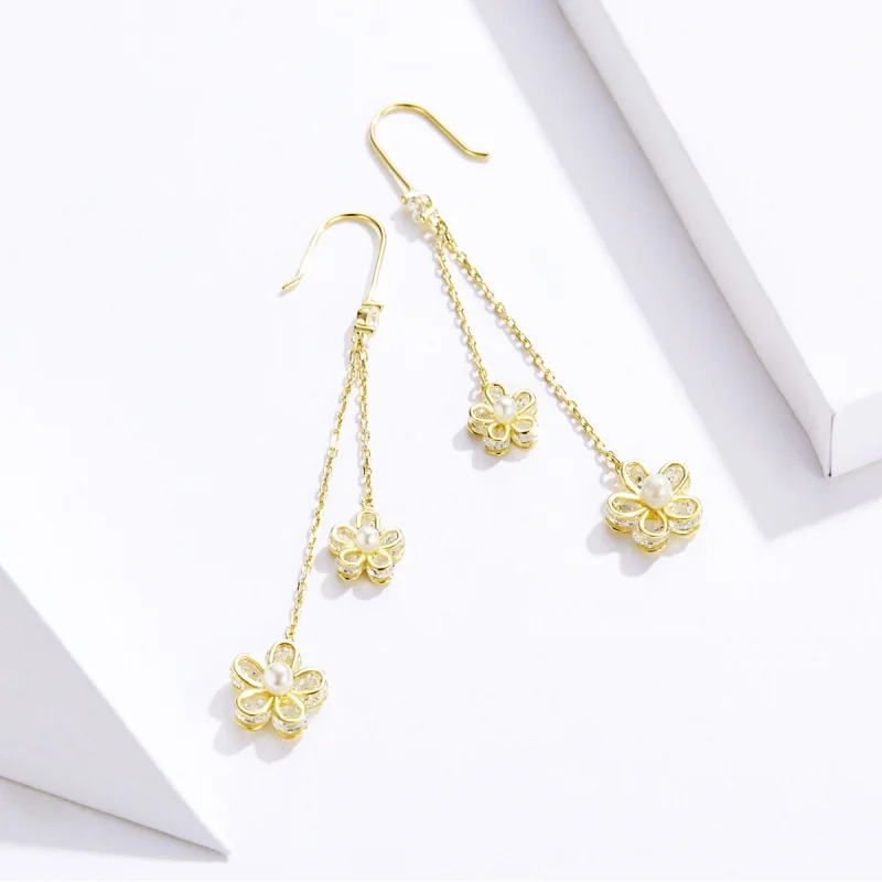 (imagem para) Pandora Style Flower Light Hanging Earrings - BSE197 - Visualizar 2