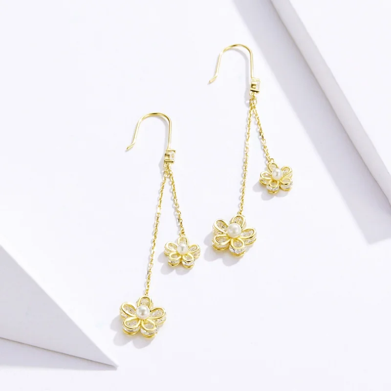 (imagem para) Pandora Style Flower Light Hanging Earrings - BSE197 - Visualizar 3