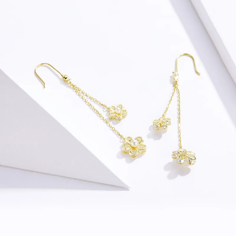 (imagem para) Pandora Style Flower Light Hanging Earrings - BSE197 - Visualizar 4