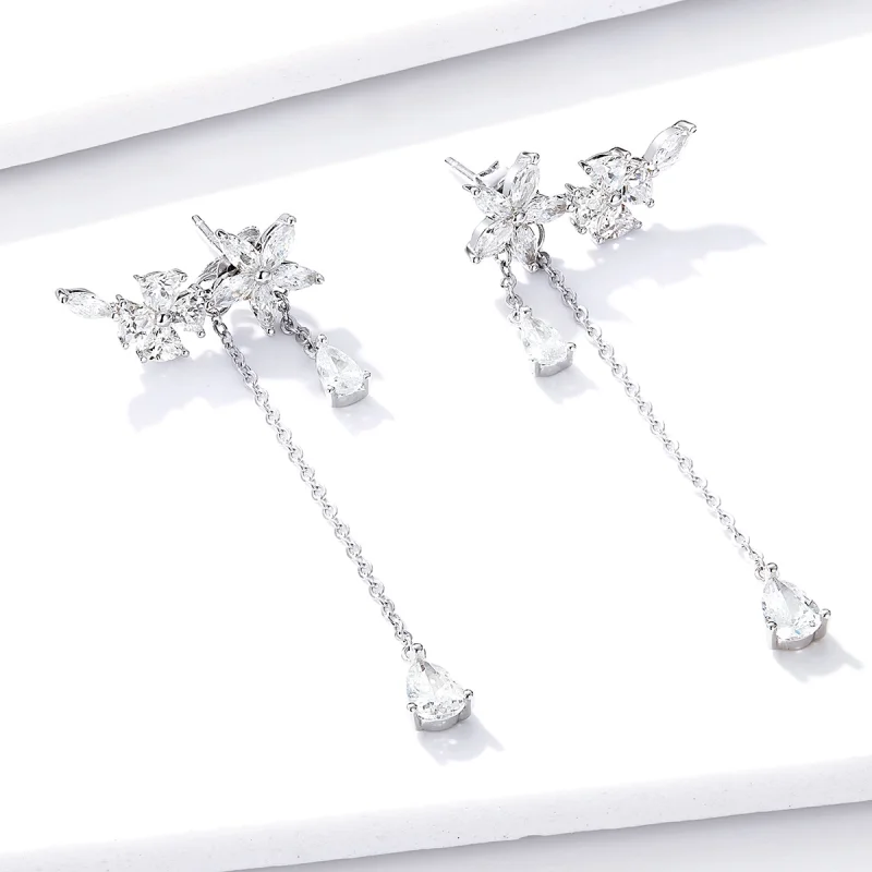 (imagem para) Pandora Style Flower Love Hanging Earrings - BSE288 - Visualizar 2