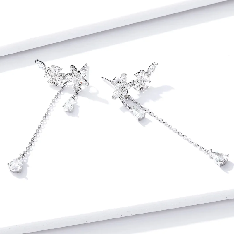 (imagem para) Pandora Style Flower Love Hanging Earrings - BSE288 - Visualizar 4