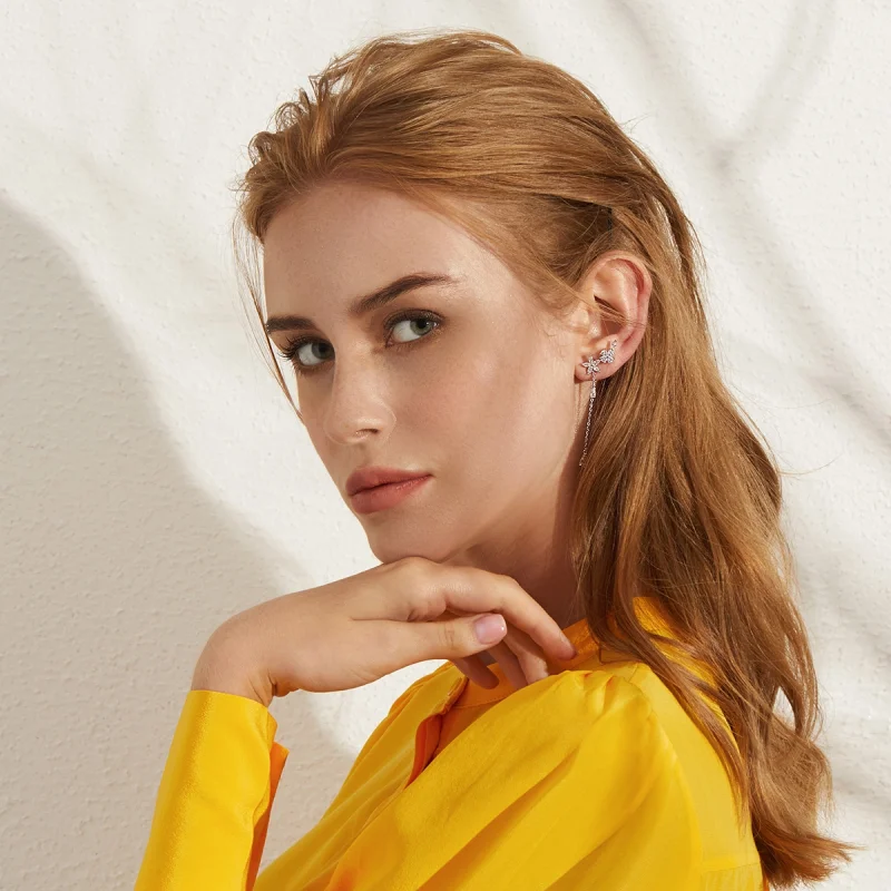 (imagem para) Pandora Style Flower Love Hanging Earrings - BSE288 - Visualizar 7