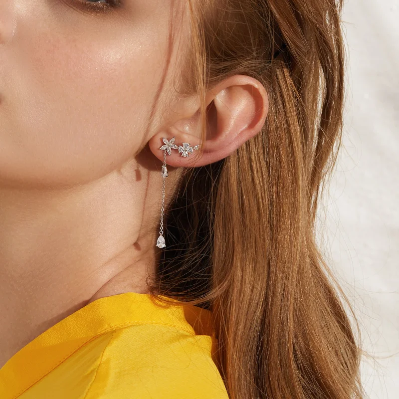 (imagem para) Pandora Style Flower Love Hanging Earrings - BSE288 - Visualizar 9