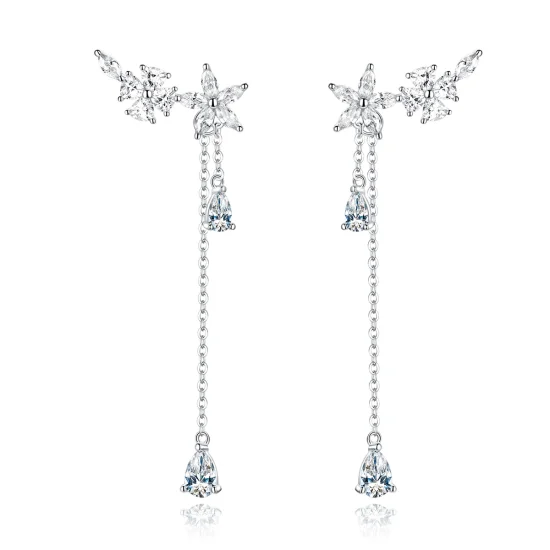 (imagem para) Pandora Style Flower Love Hanging Earrings - BSE288
