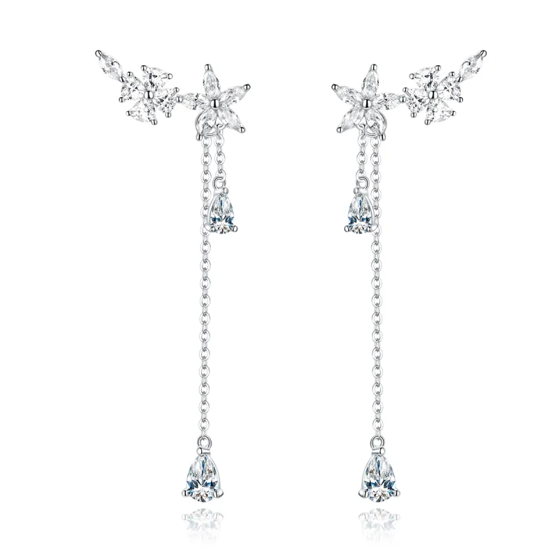 (imagem para) Pandora Style Flower Love Hanging Earrings - BSE288