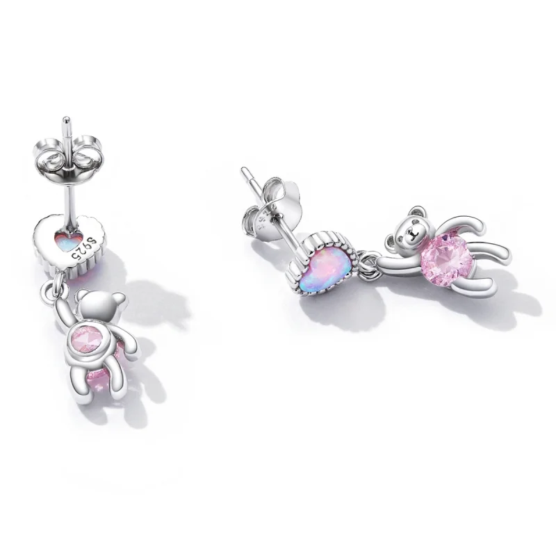 (imagem para) Pandora Style Love Bear Hanging Earrings - SCE1384 - Visualizar 4