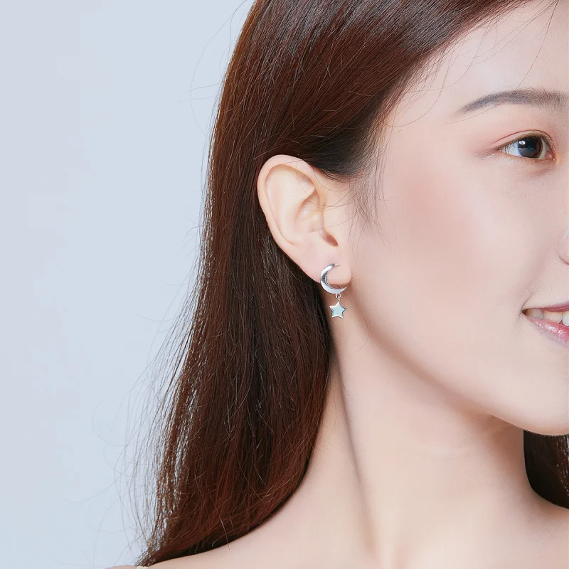 (imagem para) Pandora Style Moon and Star Opal Hanging Earrings - SCE707 - Visualizar 6