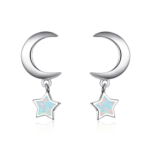 (imagem para) Pandora Style Moon and Star Opal Hanging Earrings - SCE707