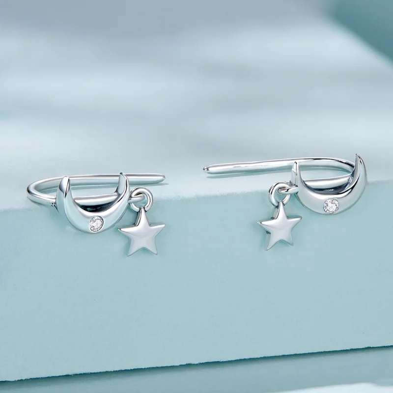 (imagem para) Pandora Style Moon and Stars Hanging Earrings - SCE1500 - Visualizar 2