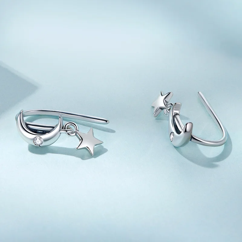 (imagem para) Pandora Style Moon and Stars Hanging Earrings - SCE1500 - Visualizar 3