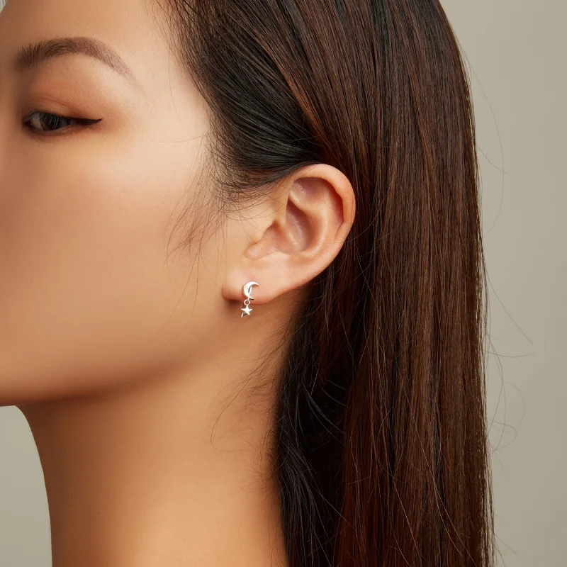 (imagem para) Pandora Style Moon and Stars Hanging Earrings - SCE1500 - Visualizar 6