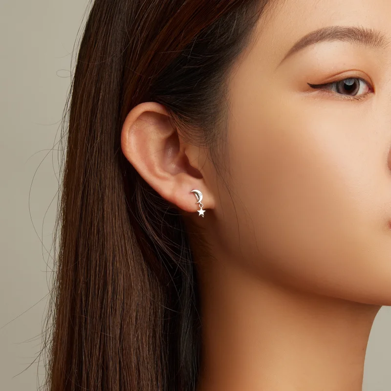 (imagem para) Pandora Style Moon and Stars Hanging Earrings - SCE1500 - Visualizar 7