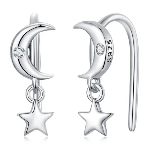 (imagem para) Pandora Style Moon and Stars Hanging Earrings - SCE1500