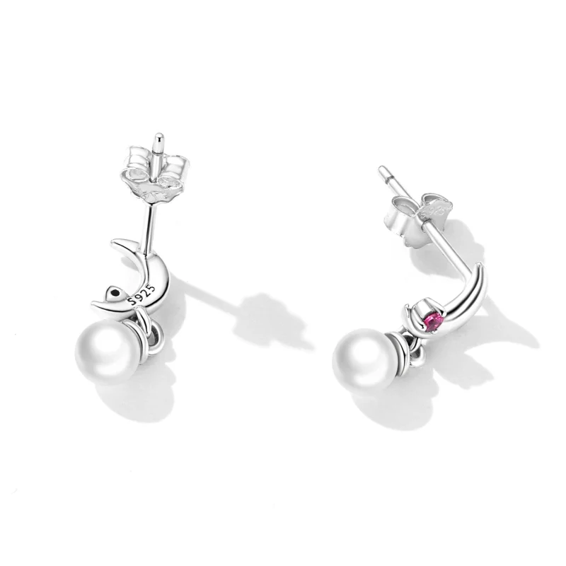 (imagem para) Pandora Style Pearl Moon Hanging Earrings - SCE1430 - Visualizar 3