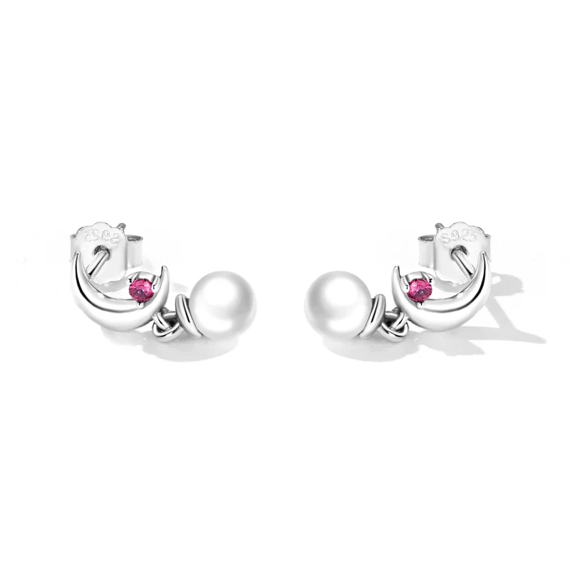(imagem para) Pandora Style Pearl Moon Hanging Earrings - SCE1430 - Visualizar 4