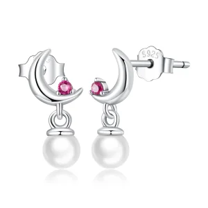 (imagem para) Pandora Style Pearl Moon Hanging Earrings - SCE1430