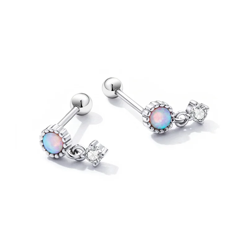 (imagem para) Pandora Style Simple Opal Hanging Earrings - SCE1382 - Visualizar 3