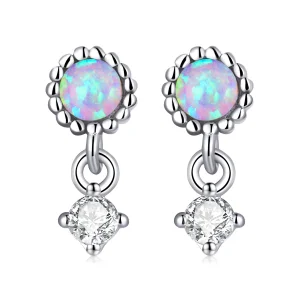 (imagem para) Pandora Style Simple Opal Hanging Earrings - SCE1382