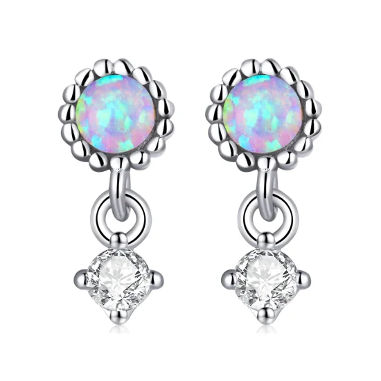 (imagem para) Pandora Style Simple Opal Hanging Earrings - SCE1382