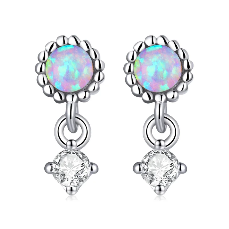 (imagem para) Pandora Style Simple Opal Hanging Earrings - SCE1382