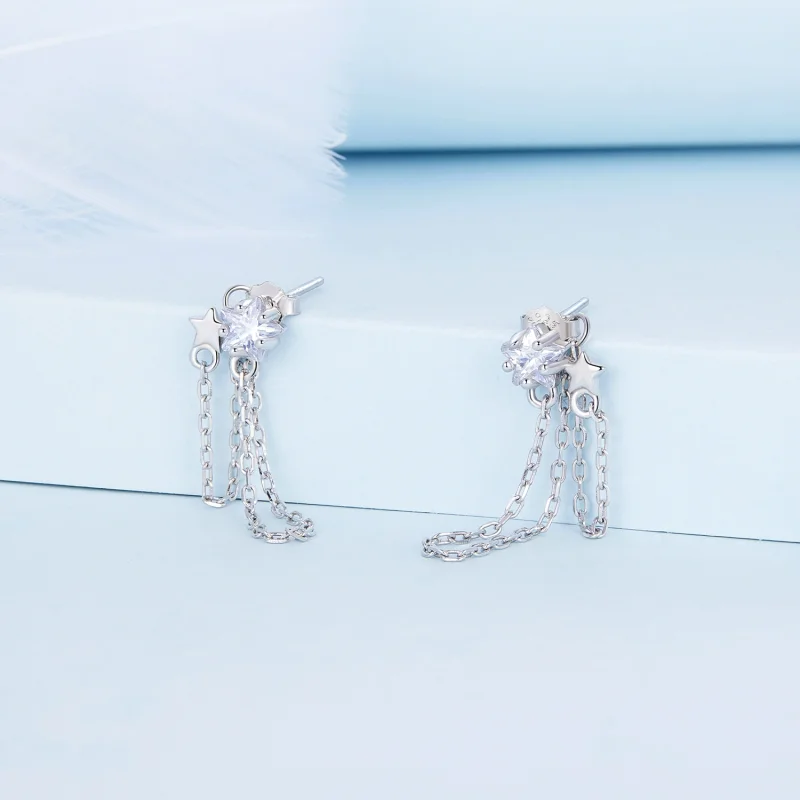 (imagem para) Pandora Style Star Tassel Hanging Earrings - BSE709 - Visualizar 2
