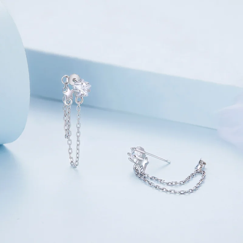 (imagem para) Pandora Style Star Tassel Hanging Earrings - BSE709 - Visualizar 3