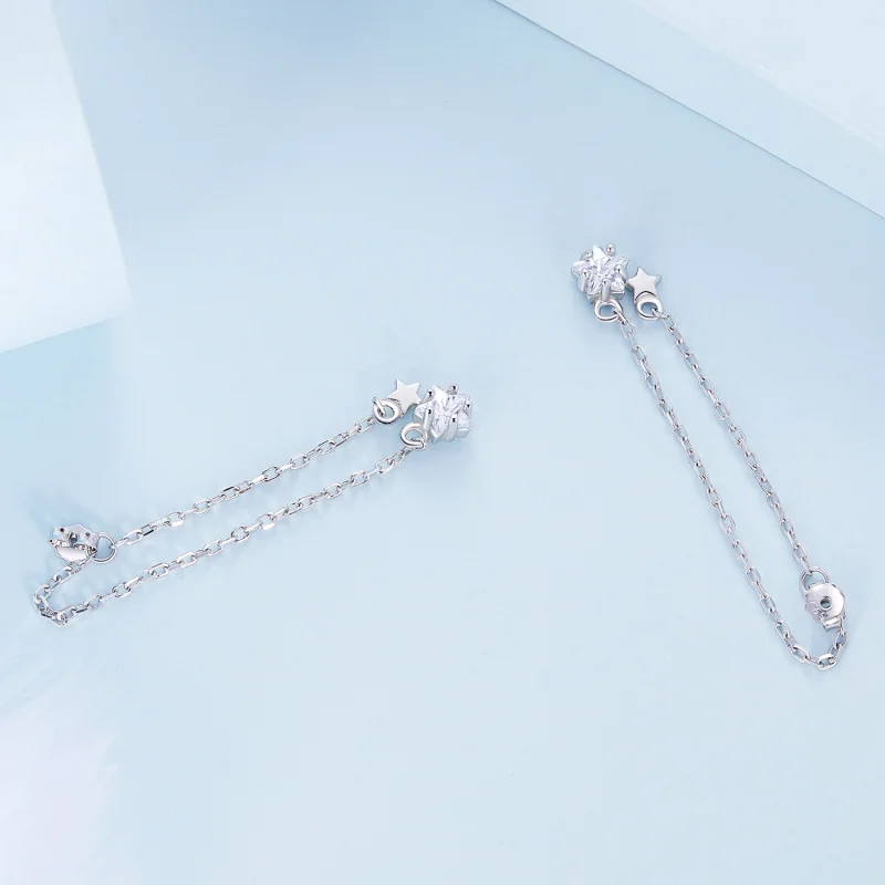 (imagem para) Pandora Style Star Tassel Hanging Earrings - BSE709 - Visualizar 4