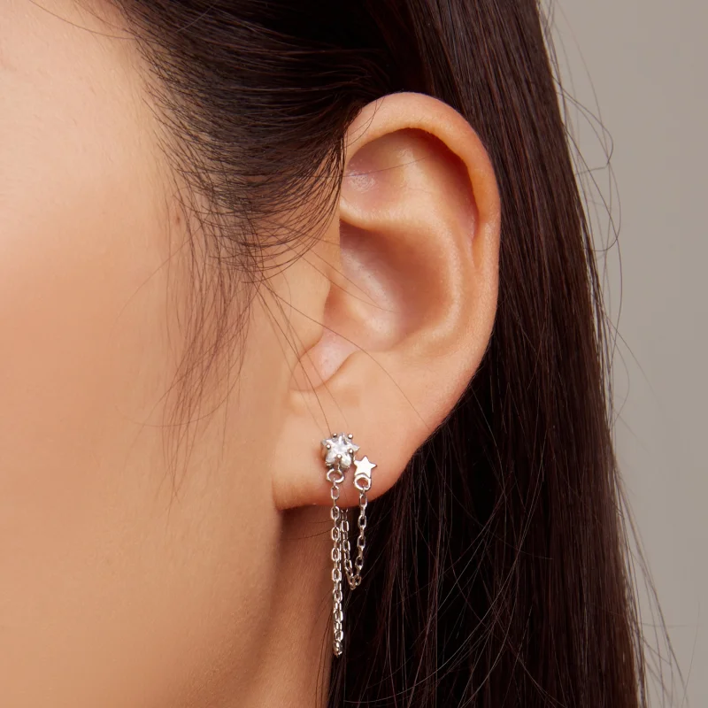 (imagem para) Pandora Style Star Tassel Hanging Earrings - BSE709 - Visualizar 5